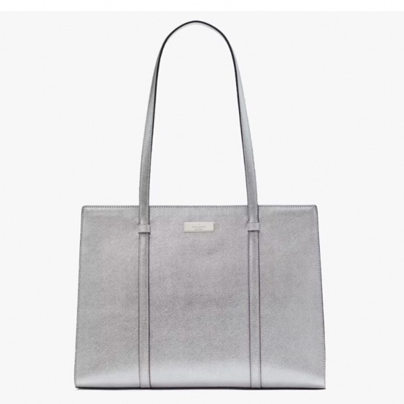 kate spade Handbags - Kate Spade Vintage Silver Metallic Saffiano Leather Kenzie Shoulder Bag Purse